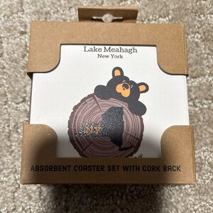 Demdaco Absorbent Coasters (4) Lake Meahagh New York Black Bear Jeff Fleming